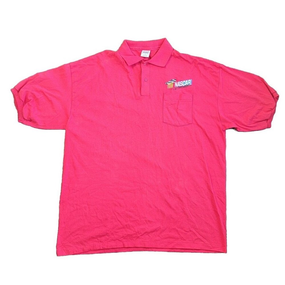 Vintage Anvil Nascar Racing Red Polo Shirt Size 2X Short Sleeve Single Stitch